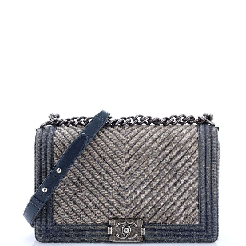 Boy Flap Bag Chevron Denim New Medium