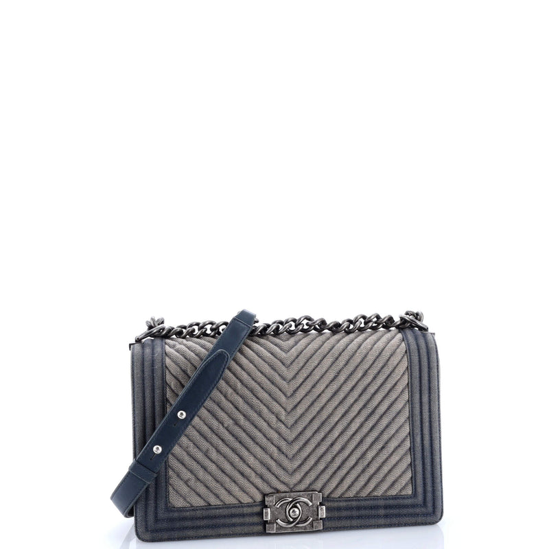 Boy Flap Bag Chevron Denim New Medium