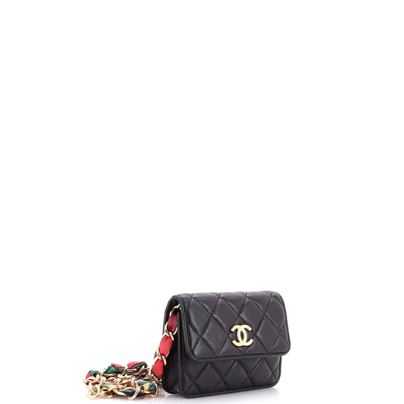 Ribbon Chain Belt Bag Quilted Lambskin