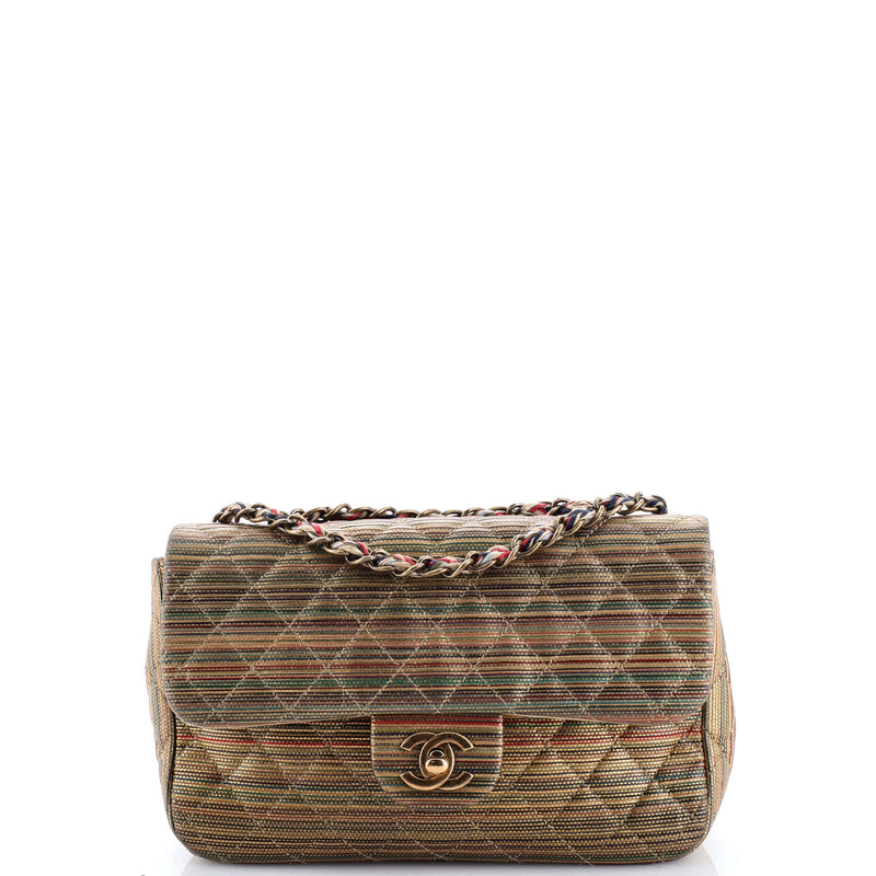 Multicolor Stripe Flap Bag Raffia Effect