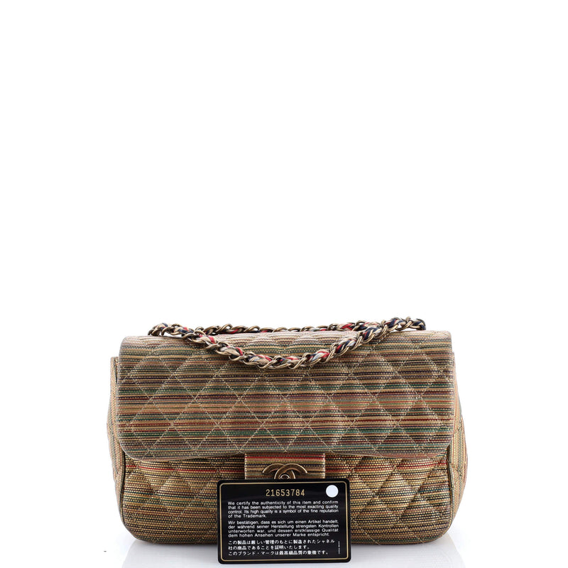 Multicolor Stripe Flap Bag Raffia Effect