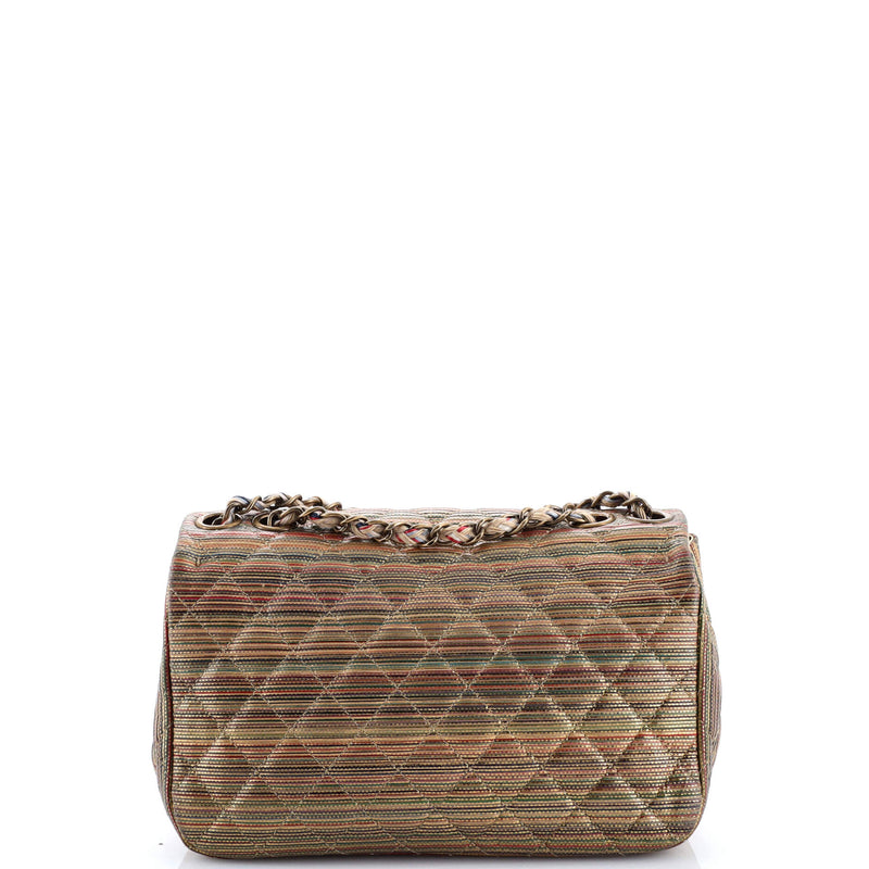 Multicolor Stripe Flap Bag Raffia Effect