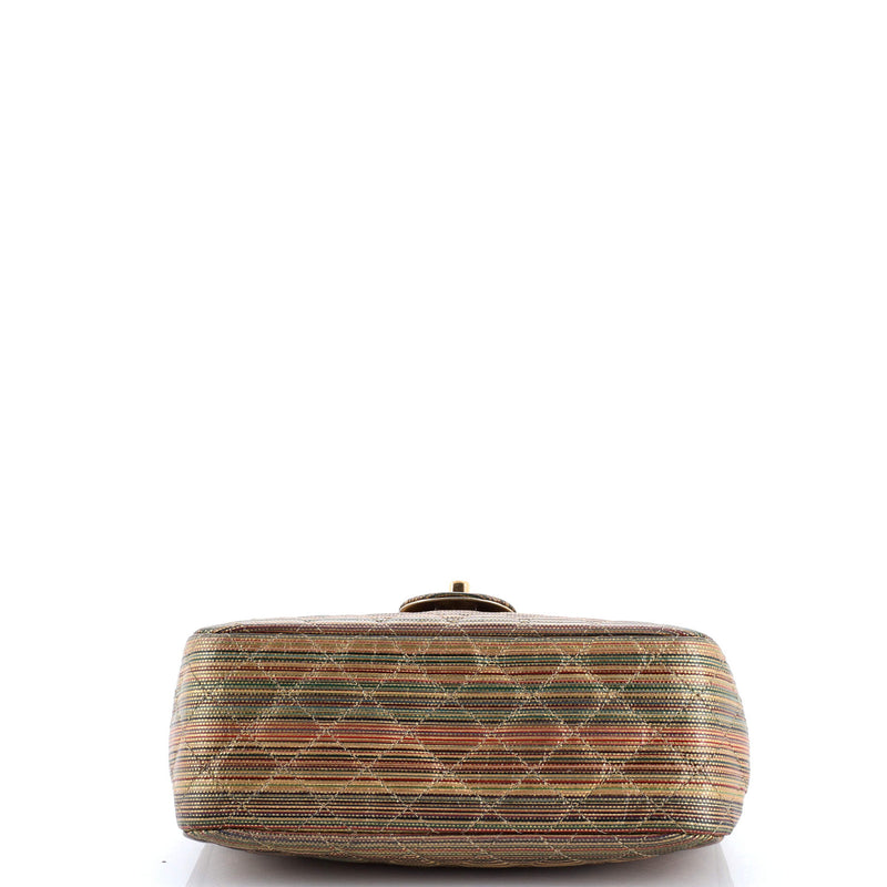 Multicolor Stripe Flap Bag Raffia Effect