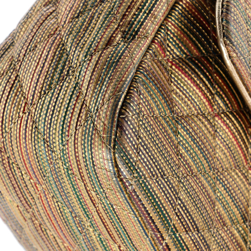 Multicolor Stripe Flap Bag Raffia Effect