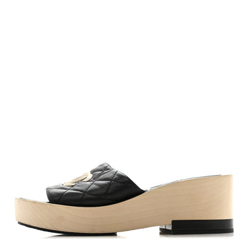 Lambskin Cc Flat Slide Sandals 40 Black