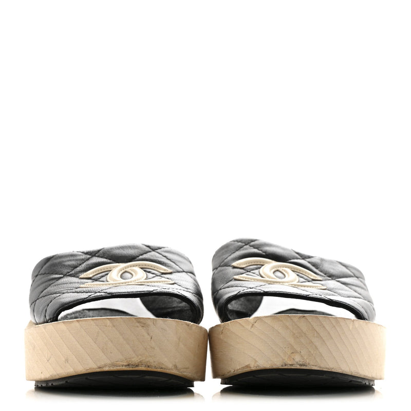 Lambskin Cc Flat Slide Sandals 40 Black