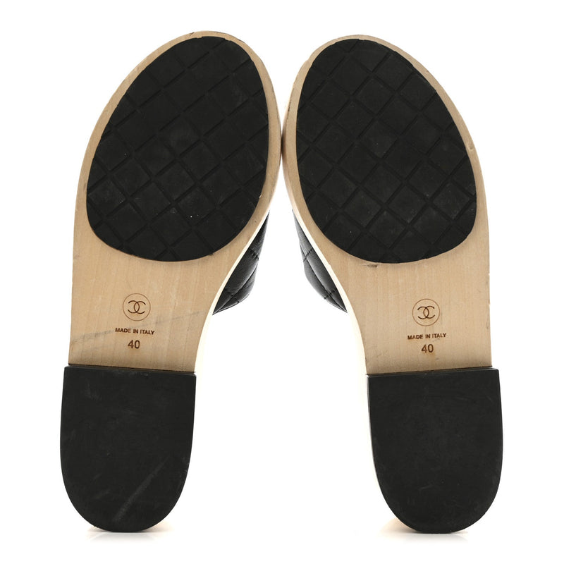 Lambskin Cc Flat Slide Sandals 40 Black
