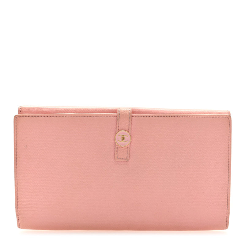 Calfskin Long Bi-Fold Wallet Pink