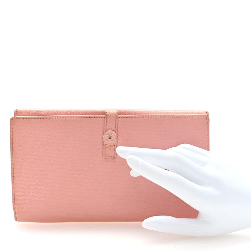 Calfskin Long Bi-Fold Wallet Pink