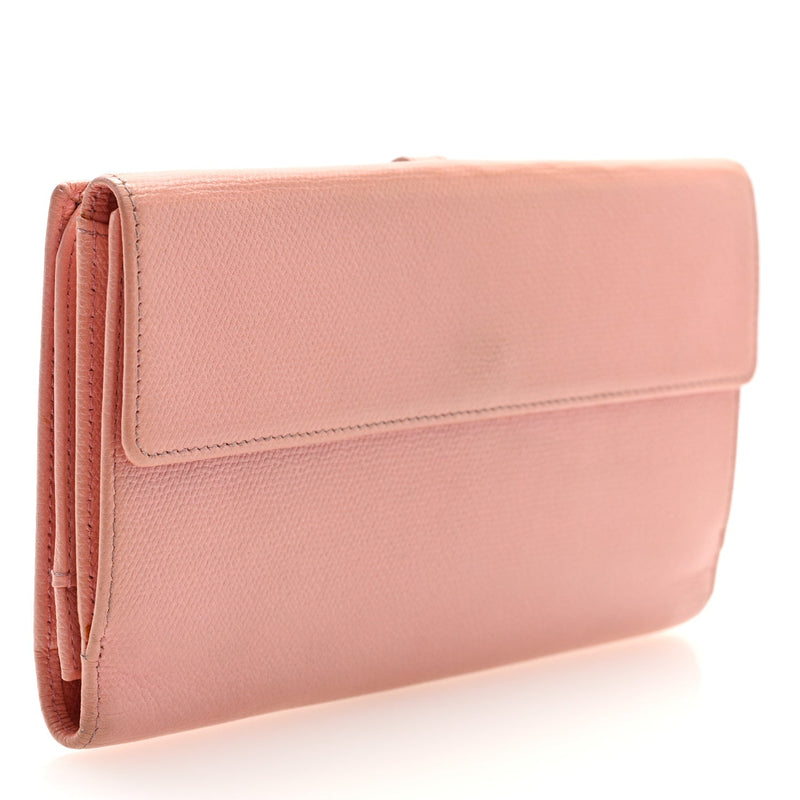 Calfskin Long Bi-Fold Wallet Pink