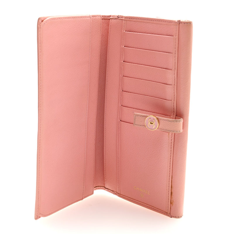 Calfskin Long Bi-Fold Wallet Pink