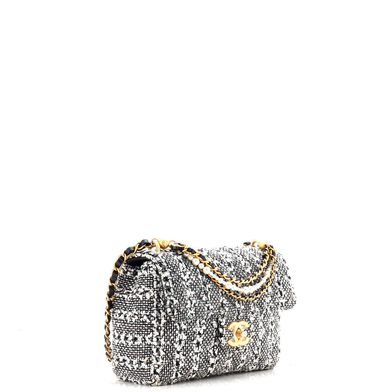 Pearl Chain Cc Flap Bag Quilted Tweed