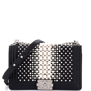 Boy Flap Bag Pearl Embellished Satin Old