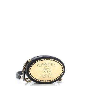 Logo Plate Oval Clutch With Chain Metal