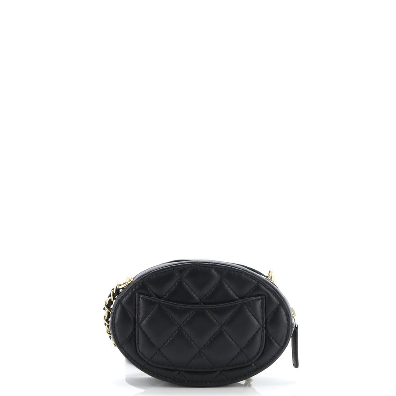 Logo Plate Oval Clutch With Chain Metal