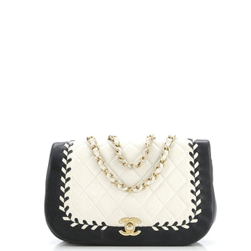 Bicolor Braided Saddle Flap Bag Quilted
