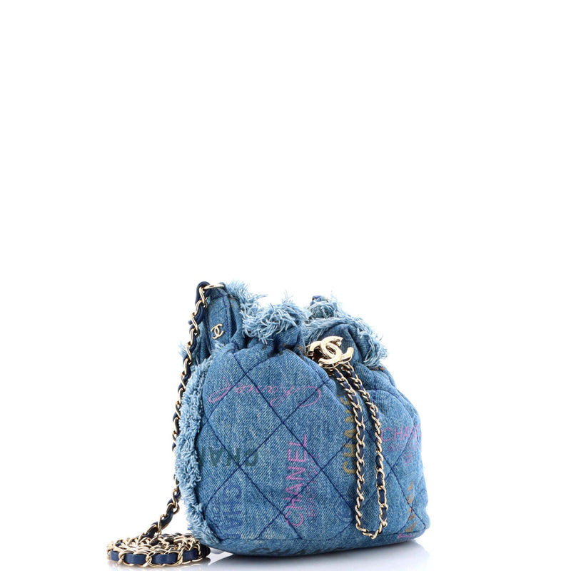 Denim Mood Chain Bucket Bag Logo Printed