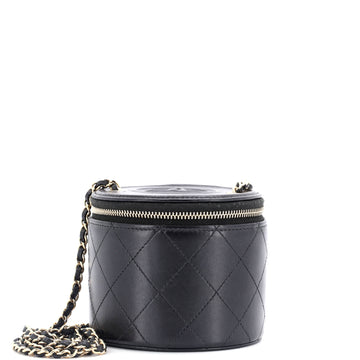 Cc Round Vanity Case With Chain Quilted
