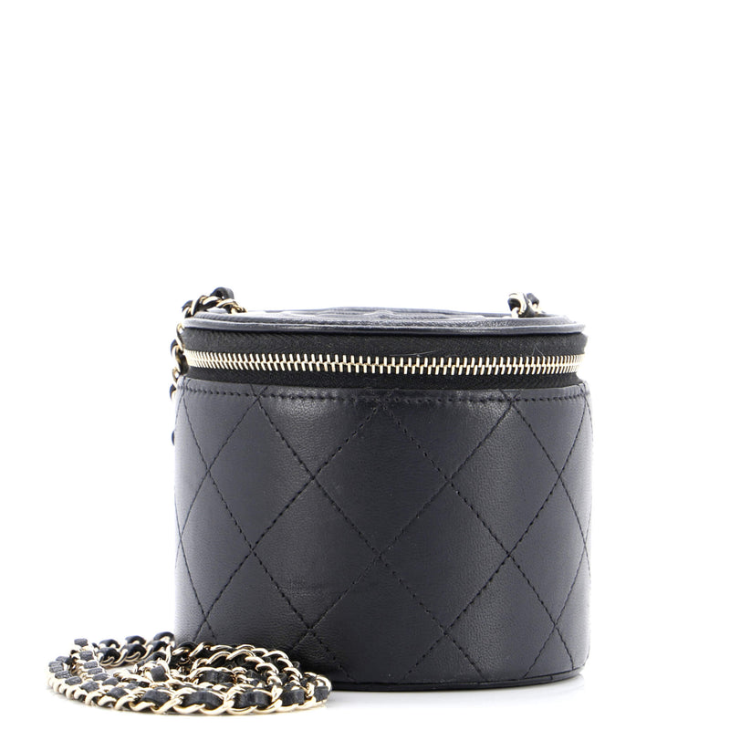 Cc Round Vanity Case With Chain Quilted