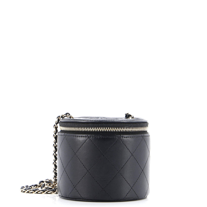 Cc Round Vanity Case With Chain Quilted