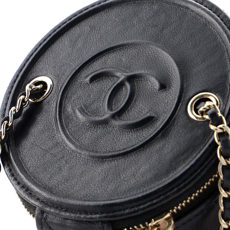 Cc Round Vanity Case With Chain Quilted