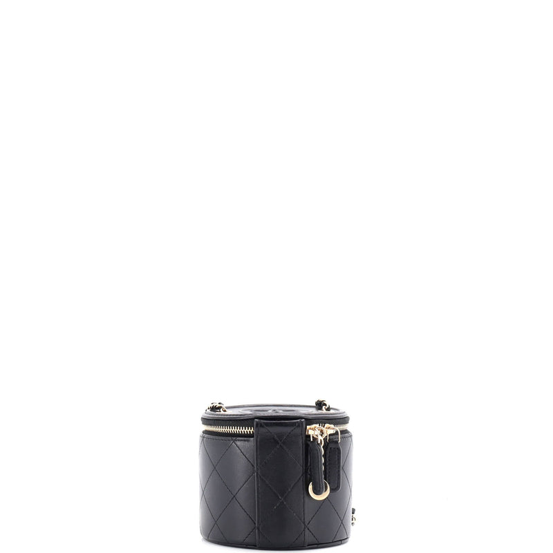 Cc Round Vanity Case With Chain Quilted