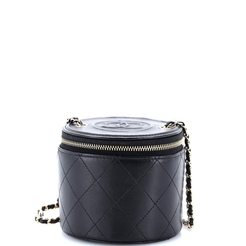Cc Round Vanity Case With Chain Quilted