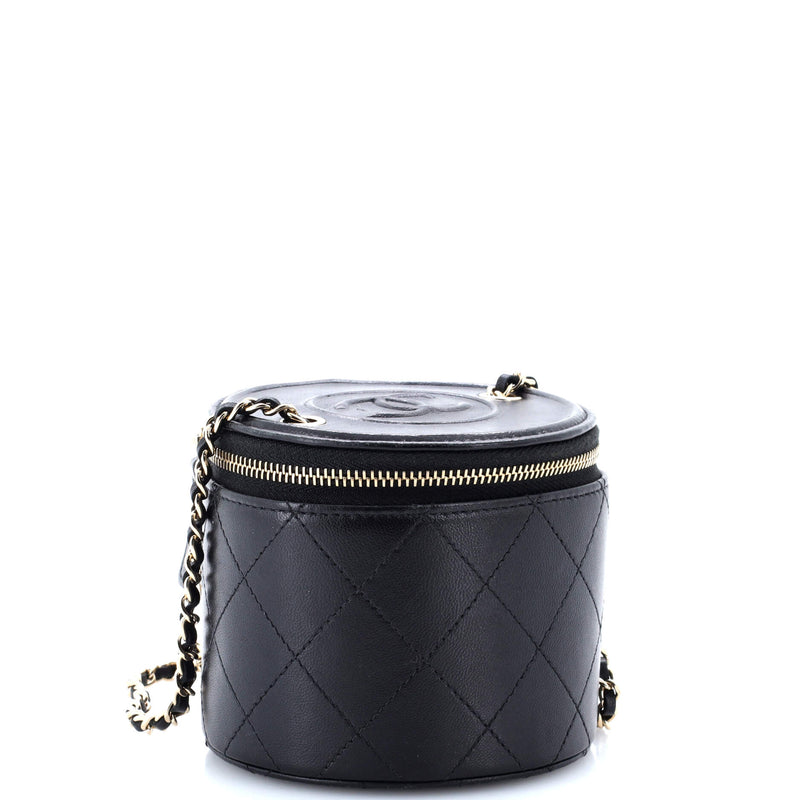 Cc Round Vanity Case With Chain Quilted