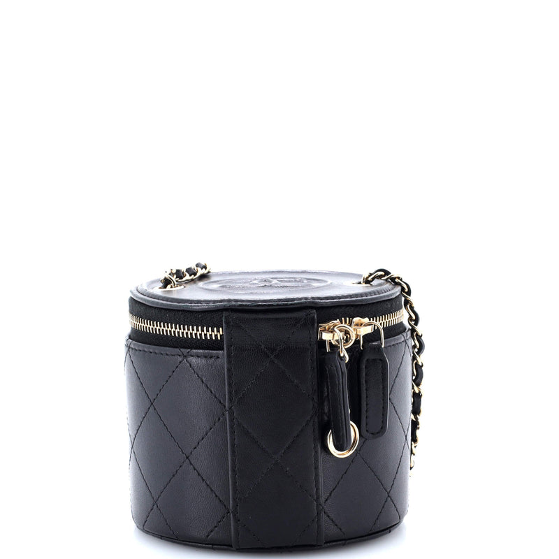 Cc Round Vanity Case With Chain Quilted