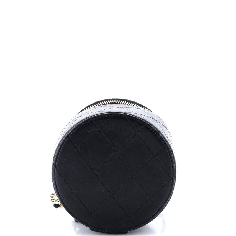 Cc Round Vanity Case With Chain Quilted