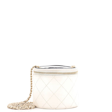 Cc Round Vanity Case With Chain Quilted