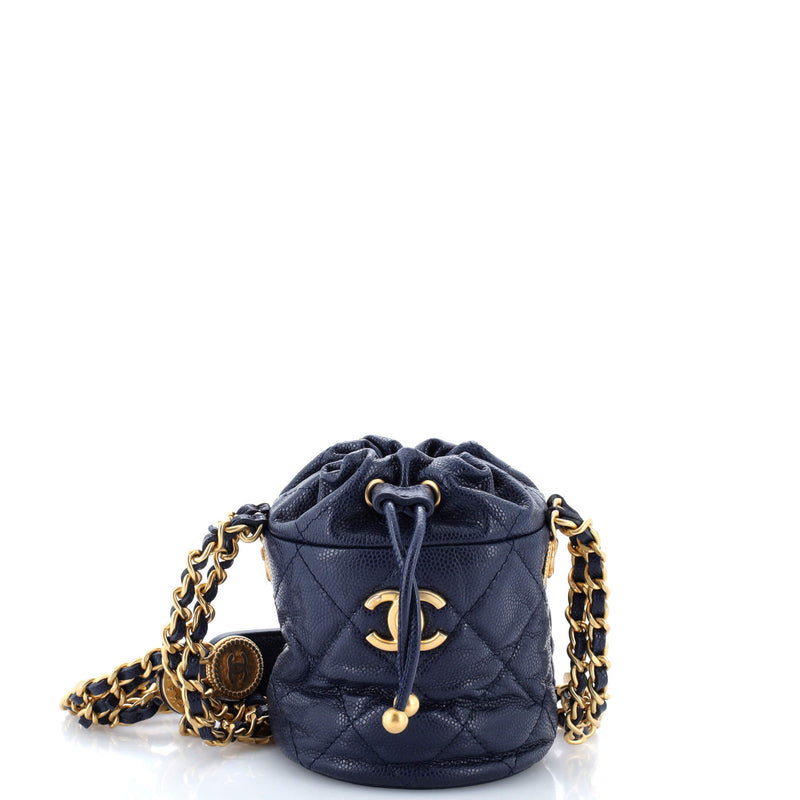 Twist Your Buttons Drawstring Bucket Bag