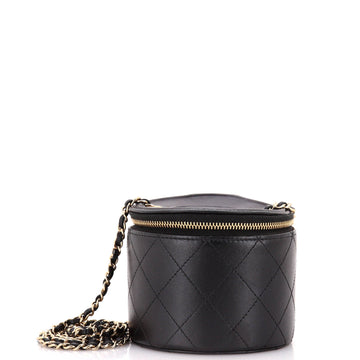 Cc Round Vanity Case With Chain Quilted