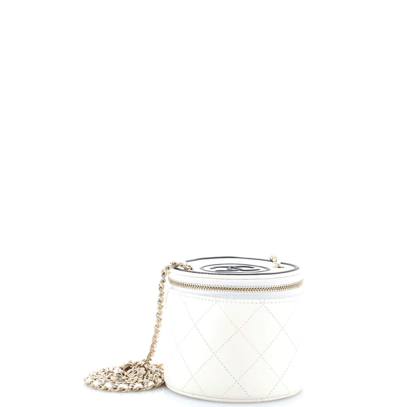 Cc Round Vanity Case With Chain Quilted