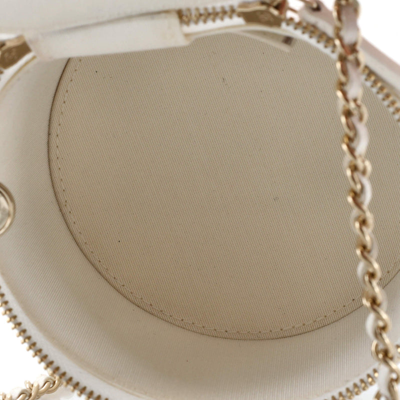 Cc Round Vanity Case With Chain Quilted