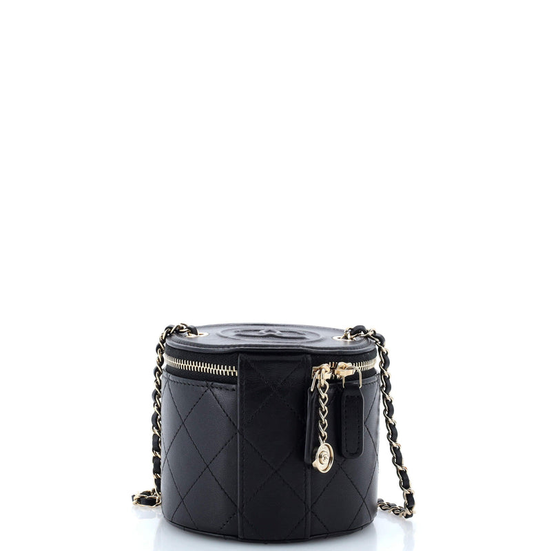 Cc Round Vanity Case With Chain Quilted