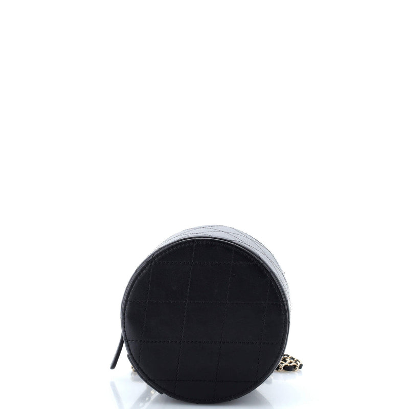 Cc Round Vanity Case With Chain Quilted