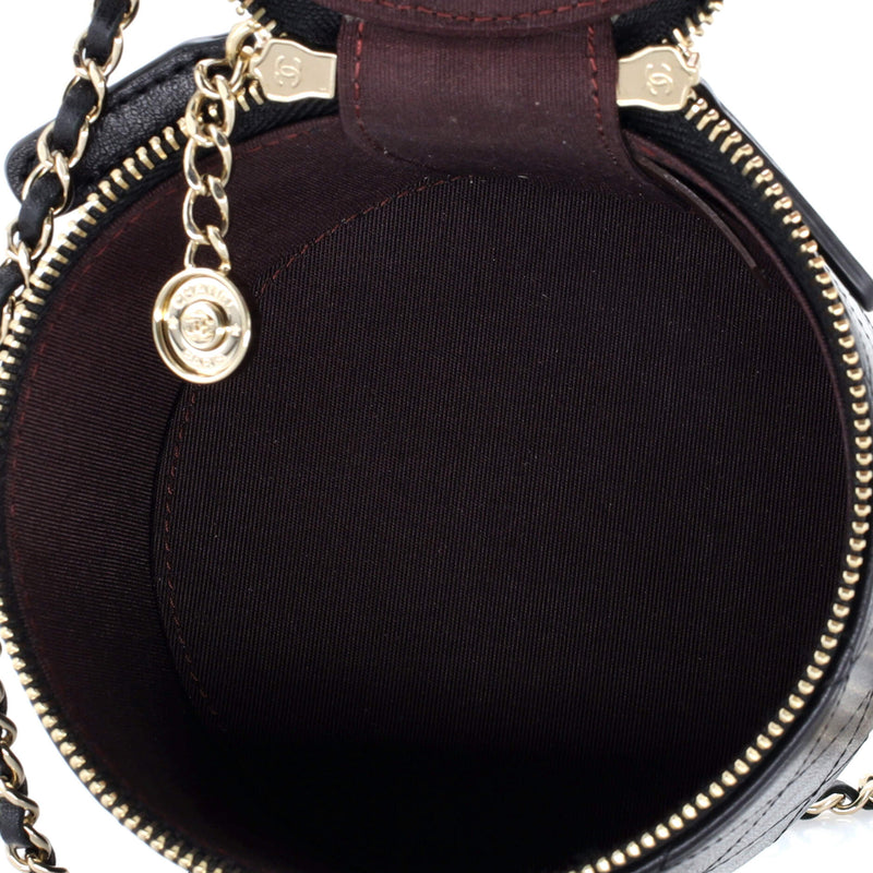 Cc Round Vanity Case With Chain Quilted