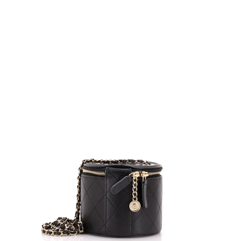 Cc Round Vanity Case With Chain Quilted