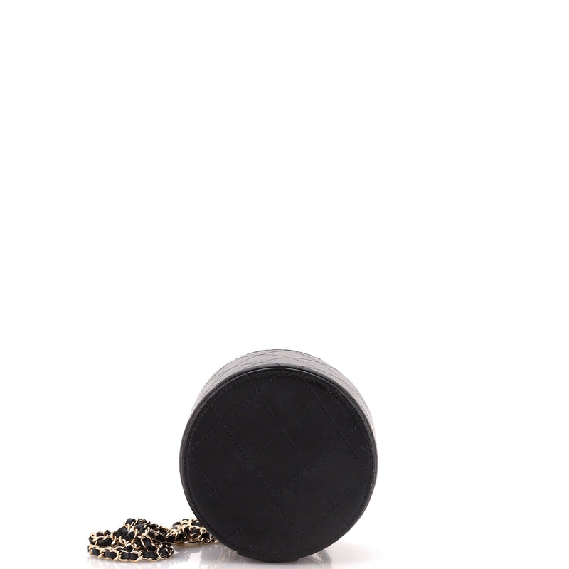 Cc Round Vanity Case With Chain Quilted