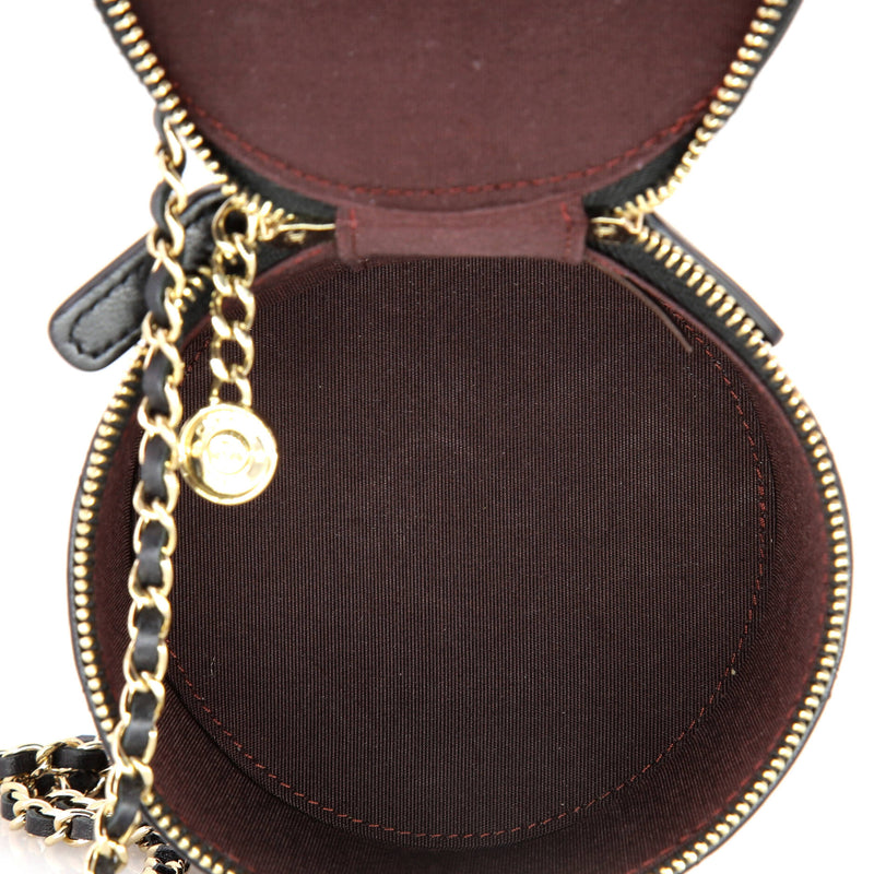 Cc Round Vanity Case With Chain Quilted
