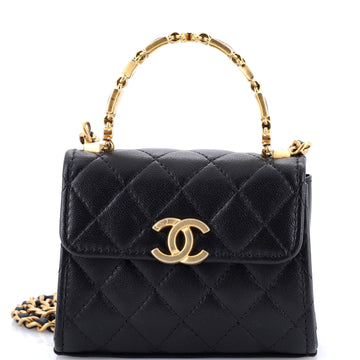 Coco Enamel Top Handle Flap Bag Quilted