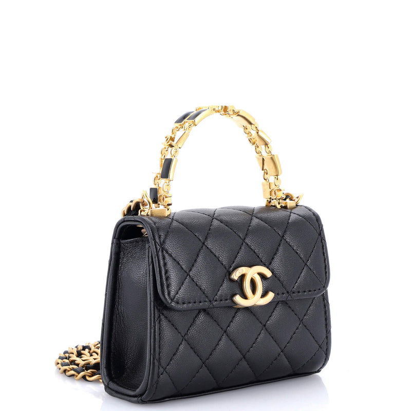 Coco Enamel Top Handle Flap Bag Quilted