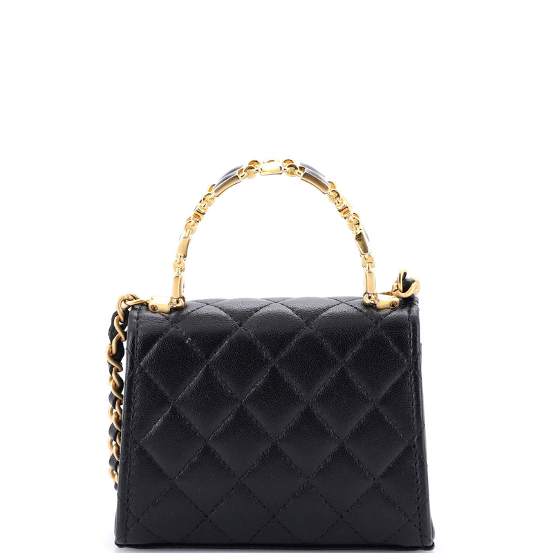 Coco Enamel Top Handle Flap Bag Quilted