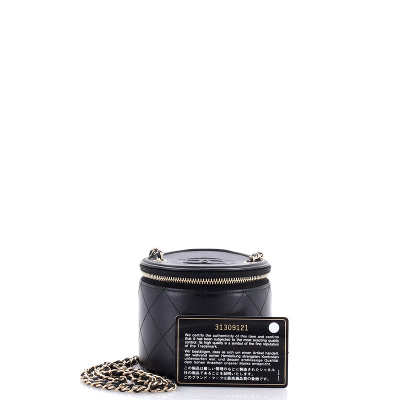 Cc Round Vanity Case With Chain Quilted