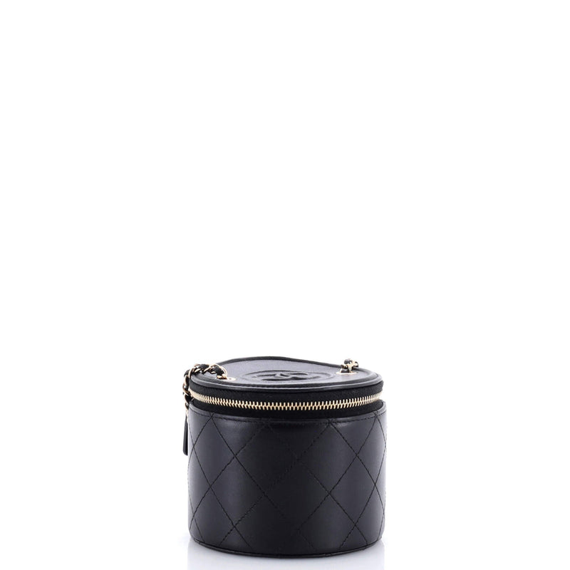 Cc Round Vanity Case With Chain Quilted