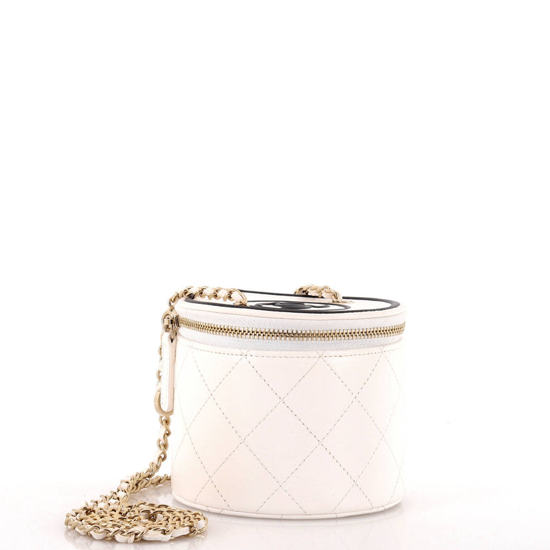 Cc Round Vanity Case With Chain Quilted