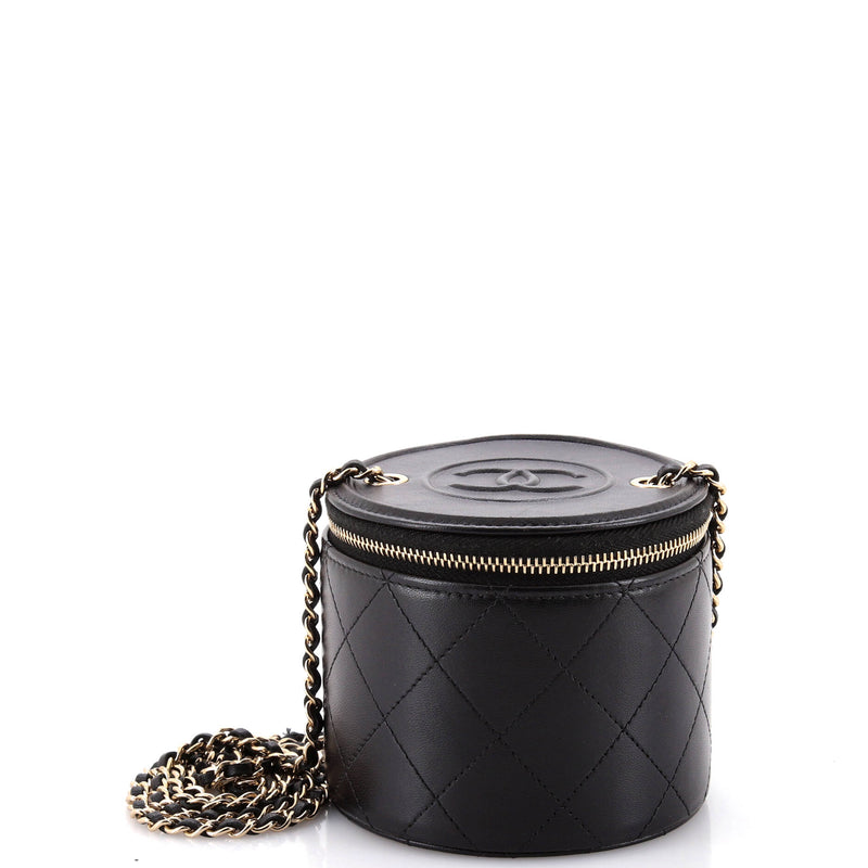 Cc Round Vanity Case With Chain Quilted