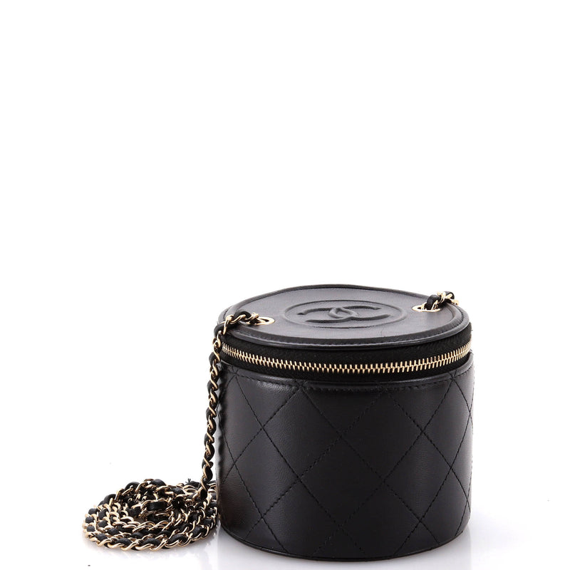 Cc Round Vanity Case With Chain Quilted