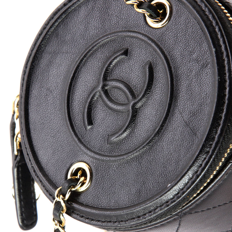 Cc Round Vanity Case With Chain Quilted